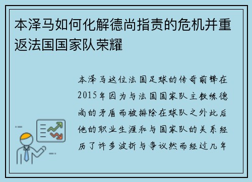 本泽马如何化解德尚指责的危机并重返法国国家队荣耀